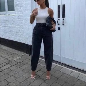 ZARA PAPER BAG DARK GRAY JEANS